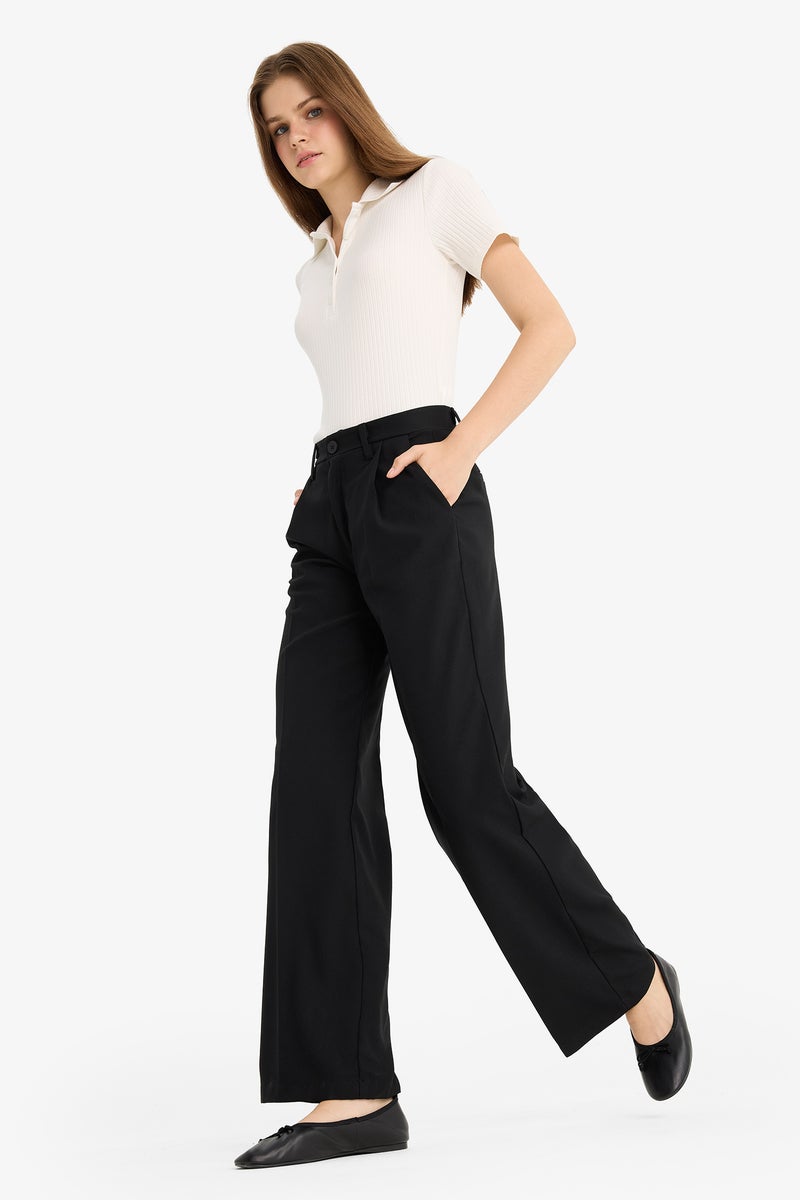 DeFacto Black Woman Wide Leg Zipper Trousers Casual - Image 5
