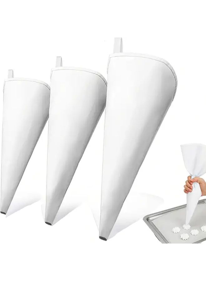 White Reusable Fabric Piping Bags Set Of 3 Professional Cake Decorating Pastry Bags Dishwasher Safe - Image 1