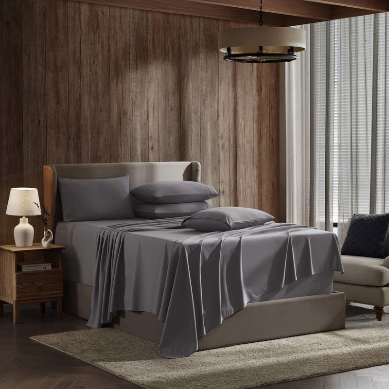 Nestl Extra Deep King Sheet Set  6 Piece Breathable  Cooling Sheets  Hotel Luxury Bedding Set w1824 Inch Extra Deep Pockets  Easy  Secure Fit  Super Soft Wrinkle Free  Comfy  Dark Gray