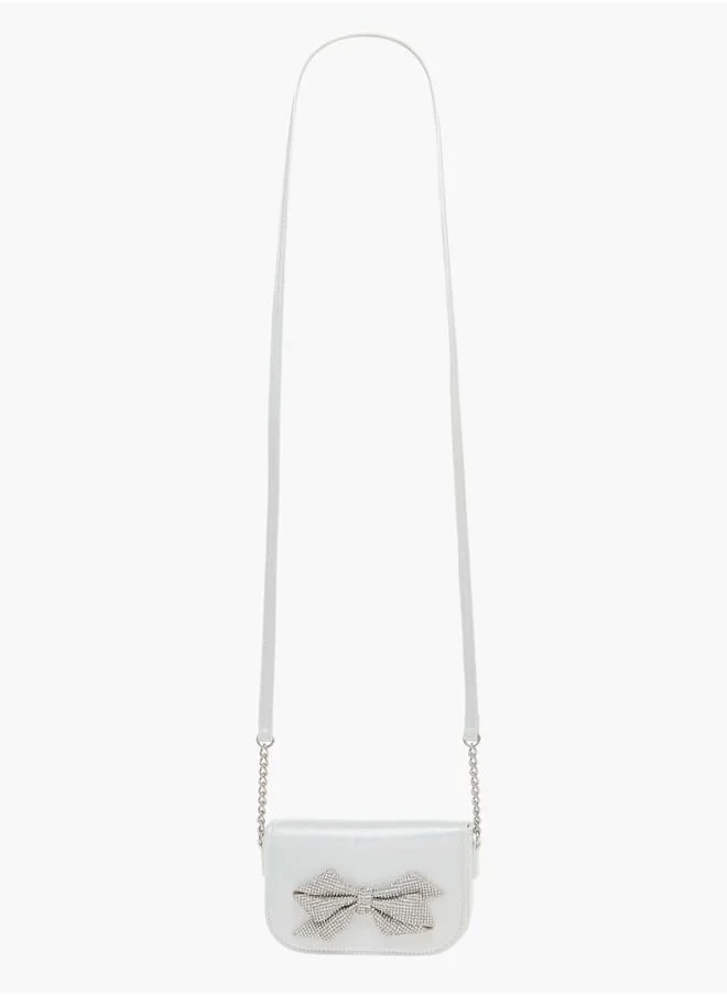 سيليست Girls Bow Embellished Crossbody Bag with Chain Detail Strap and Flap Closure
