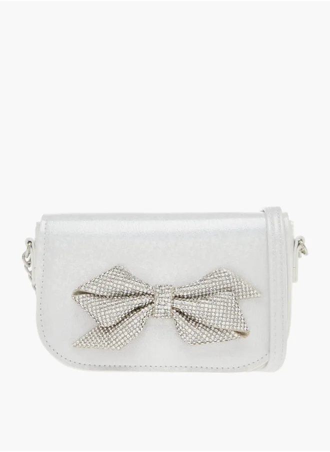 سيليست Girls Bow Embellished Crossbody Bag with Chain Detail Strap and Flap Closure