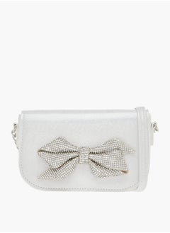 Girls Bow Embellished Crossbody Bag with Chain Detail Strap and Flap Closure
