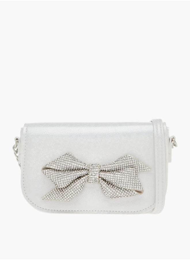 Celeste - Girls Bow Embellished Crossbody Bag with Chain Detail Strap and Flap Closure - Image 1