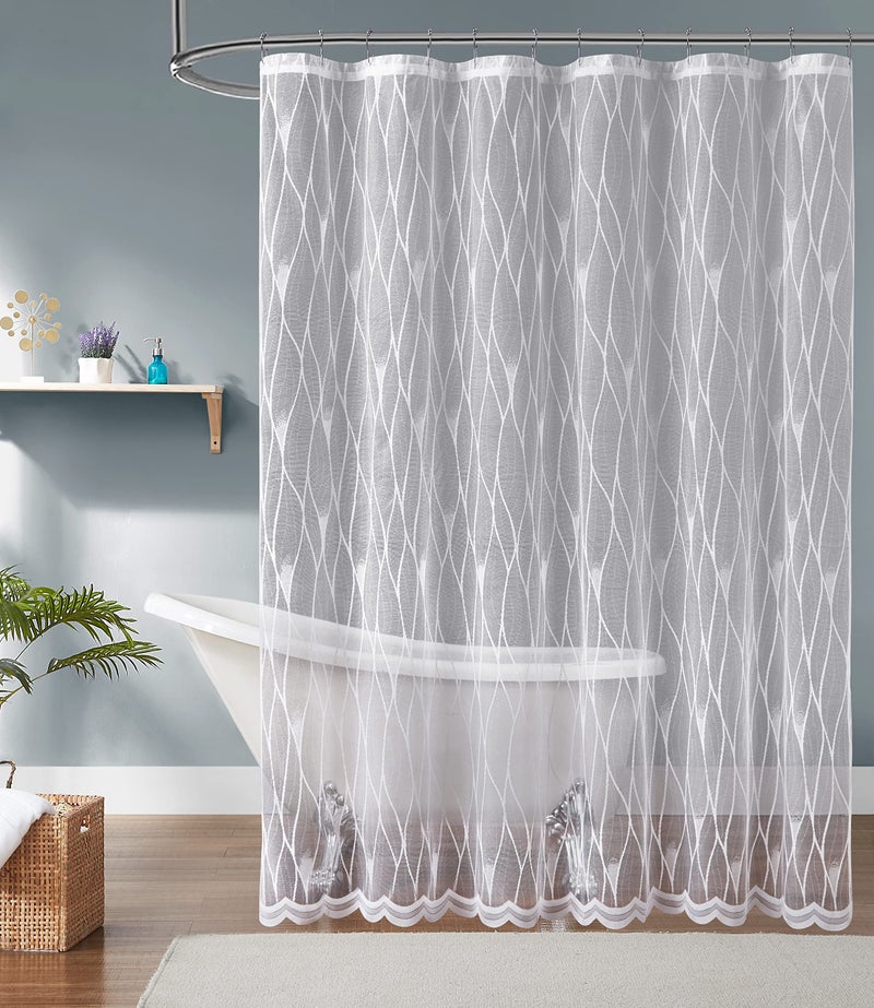 DECOPOTS Lace Shower Curtain 72 x 72 Inches  Luxury Shower Curtain for The Bathroom or Boho Shower Curtains for Bathroom  White