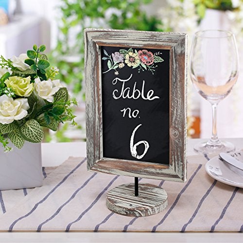 MyGift Set of 3 Tabletop Chalkboard Sign with Torched Wood Frame and Round Base Decorative Wedding Table Place Card Signage Rustic Small Kitchen Countertop Memo Board - Image 3