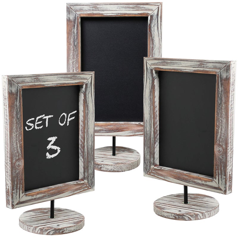 MyGift Set of 3 Tabletop Chalkboard Sign with Torched Wood Frame and Round Base Decorative Wedding Table Place Card Signage Rustic Small Kitchen Countertop Memo Board - Image 2