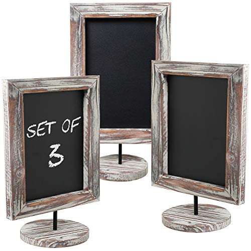 MyGift Set of 3 Tabletop Chalkboard Sign with Torched Wood Frame and Round Base Decorative Wedding Table Place Card Signage Rustic Small Kitchen Countertop Memo Board - Image 1