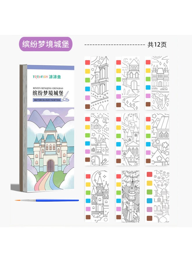 Painted Fish Children's Coloring Book Children's Graffiti Painting Book Watercolor Paper Coloring Book Children's Art Students Bring Their Own Paint Painting Book - Image 1