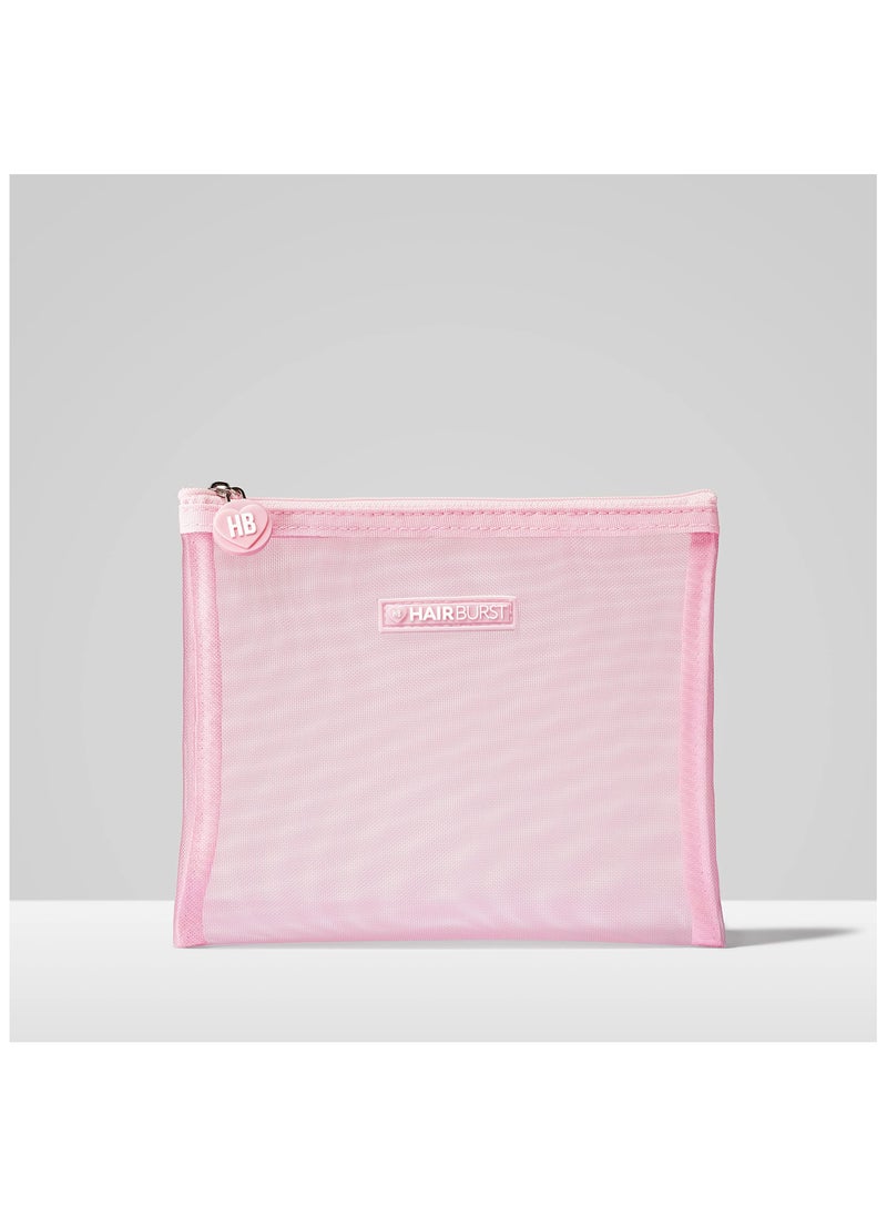 HAIR BURST - Pink Mesh Wash Bag — Travel Packing Organizers Essential, Quick-Dry Mesh Washing Bag with Nylon Zip, Silicone Puller for Beauty Products, Vitamins - 20x16cm - Image 1