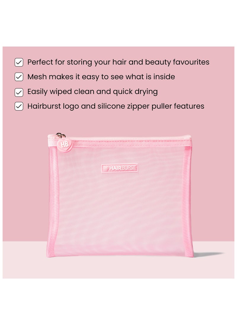 HAIR BURST - Pink Mesh Wash Bag — Travel Packing Organizers Essential, Quick-Dry Mesh Washing Bag with Nylon Zip, Silicone Puller for Beauty Products, Vitamins - 20x16cm - Image 1