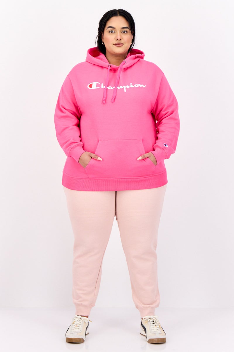 Champion سويت شيرت هودي خارجي بأكمام طويلة للنساء بحجم كبير، وردي - Image 2