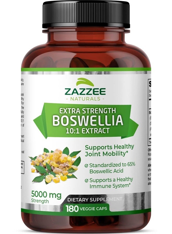 Zazzee Boswellia 10:1 Extract 5000 mg Strength, 65% Boswellic Acid, 180 Vegan Capsules, Potent 10:1 Extract, 6 Month Supply, Non-GMO and All-Natural - Image 1