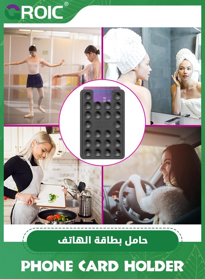 GROIC Black Suction Phone Card Holder Mount, Phone Wallet, Silicon Adhesive Phone Accessory for iPhone and Android, Hands-Free Mirror Shower Phone Holder, TikTok Videos and Selfies  - Image 5