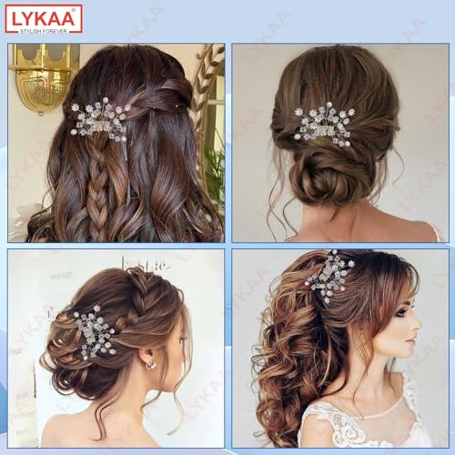 LYKAA Hair Comb Clip for Women & Girls with Pearl & Crystal | Bridal Wedding Hair Accessories | Elegant Rhinestone Side Comb Pin for Bun, Juda, Party, Festive & Occasion Hairstyle | 1 Pc (Silver) - Image 5