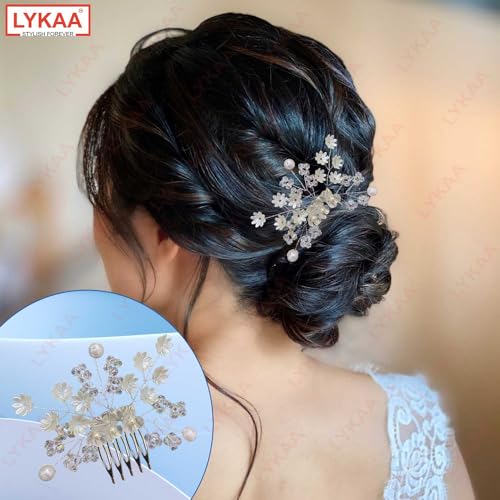 LYKAA Hair Comb Clip for Women & Girls with Pearl & Crystal | Bridal Wedding Hair Accessories | Elegant Rhinestone Side Comb Pin for Bun, Juda, Party, Festive & Occasion Hairstyle | 1 Pc (Silver) - Image 2