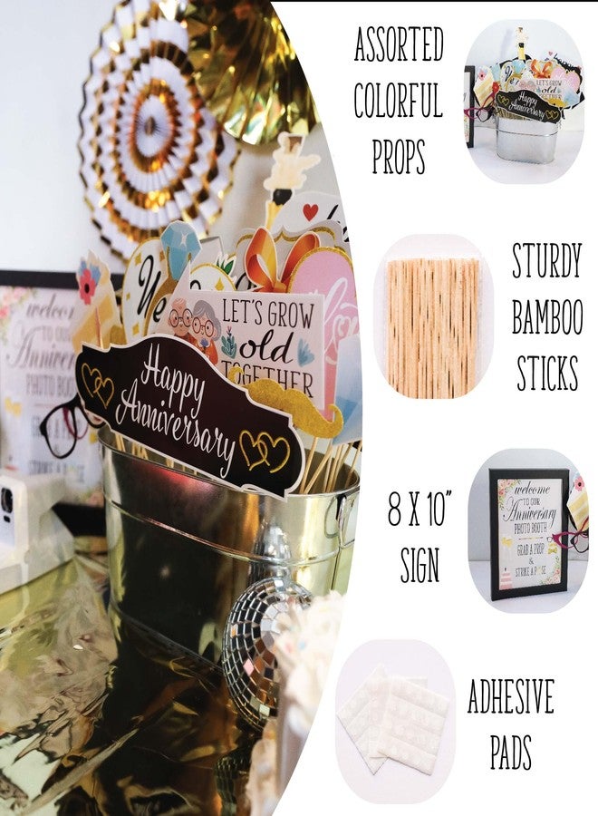 Outside The Booth Anniversary Photo Booth Props - 41-pc Photobooth Kit with 8 x 10-Inch Sign, 60 Adhesive Pads, 45 Sticks - Wedding Anniversary Photo Props - Wedding Photo Booth Props - Image 2