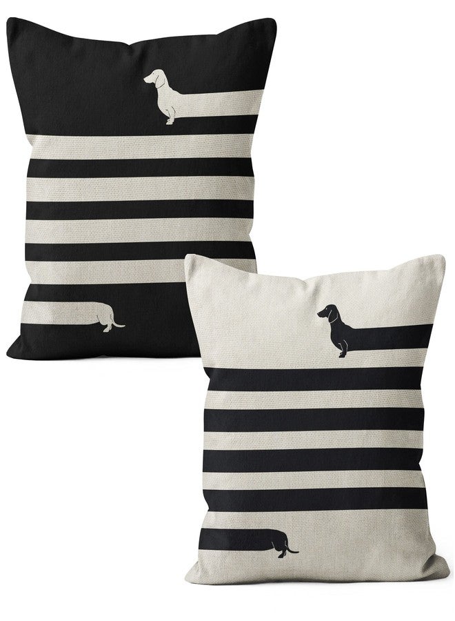 M-Qizi Dachshund Pillow Covers 18x18 - Dachshund Gifts for Women, Linen Dachshund Pillow Case, Dog Lovers Gifts for Women, Dachshund Decor (Striped) - Image 1