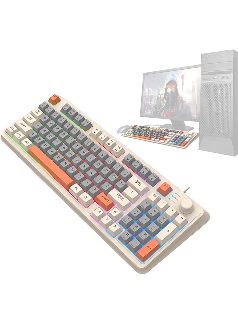 XUNFOX K82 USB Keyboard Three Color-Block Luminous Mechanical Hand Feel Station 94 Key for Gaming Computer PC Laptop Mechanical Keyboard Three Color Backlit Keyboard Cream - Image 1