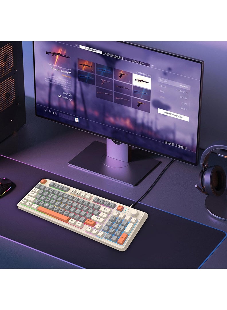 XUNFOX K82 USB Keyboard Three Color-Block Luminous Mechanical Hand Feel Station 94 Key for Gaming Computer PC Laptop Mechanical Keyboard Three Color Backlit Keyboard Cream - Image 3