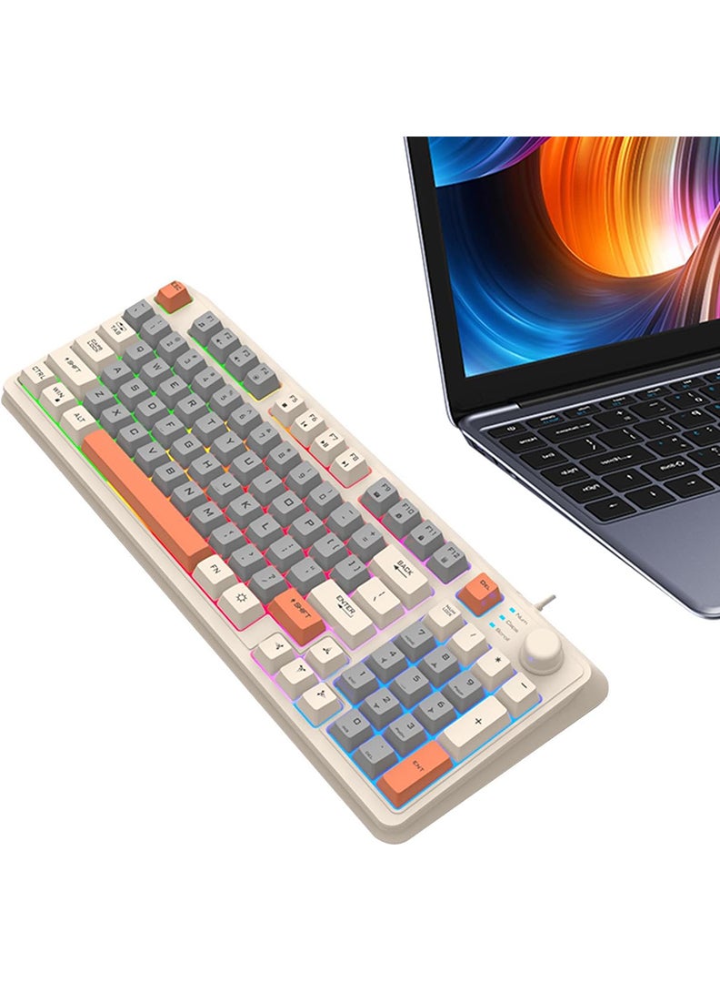 XUNFOX K82 USB Keyboard Three Color-Block Luminous Mechanical Hand Feel Station 94 Key for Gaming Computer PC Laptop Mechanical Keyboard Three Color Backlit Keyboard Cream - Image 5