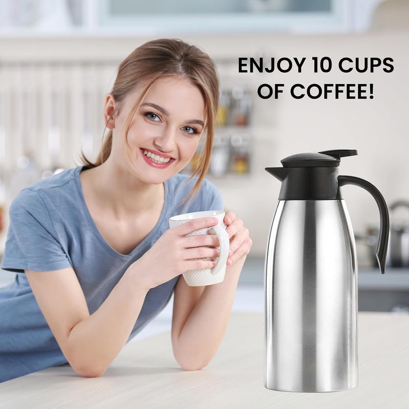 SAGREENY 2 L/70 oz Thermal Coffee Carafe for keeping hot, Updated Carafe, Airpot Stainless Steel Thermos Urn Beverage Dispenser Vacuum Thermal Pot Flask for Coffee, Hot Water,Keep Hot 12 Hour(silver) - Image 2
