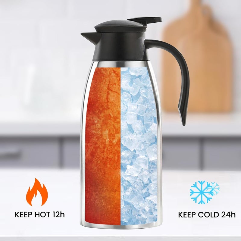 SAGREENY 2 L/70 oz Thermal Coffee Carafe for keeping hot, Updated Carafe, Airpot Stainless Steel Thermos Urn Beverage Dispenser Vacuum Thermal Pot Flask for Coffee, Hot Water,Keep Hot 12 Hour(silver) - Image 4