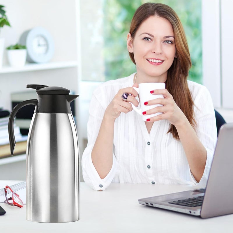 SAGREENY 2 L/70 oz Thermal Coffee Carafe for keeping hot, Updated Carafe, Airpot Stainless Steel Thermos Urn Beverage Dispenser Vacuum Thermal Pot Flask for Coffee, Hot Water,Keep Hot 12 Hour(silver) - Image 3