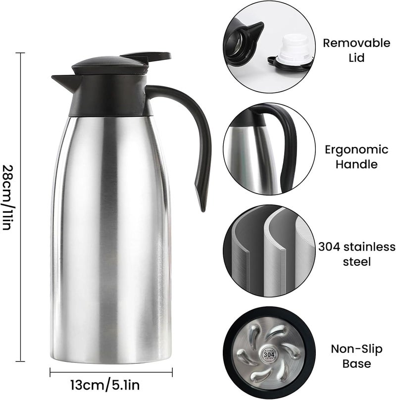 SAGREENY 2 L/70 oz Thermal Coffee Carafe for keeping hot, Updated Carafe, Airpot Stainless Steel Thermos Urn Beverage Dispenser Vacuum Thermal Pot Flask for Coffee, Hot Water,Keep Hot 12 Hour(silver) - Image 5