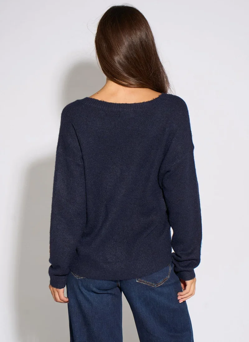 Gini London  Navy Crochet 3D Floral Knitted Jumper for Women | Best Price UAE