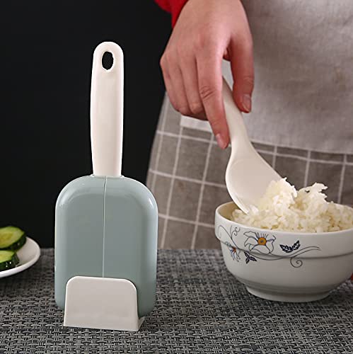 KolorFish 2 Sets Standing Rice Spoon Dust Cover Rice Scoop Storage Rack Holder Automatic Opening Closing Kitchen Utensils (Green) - Image 3