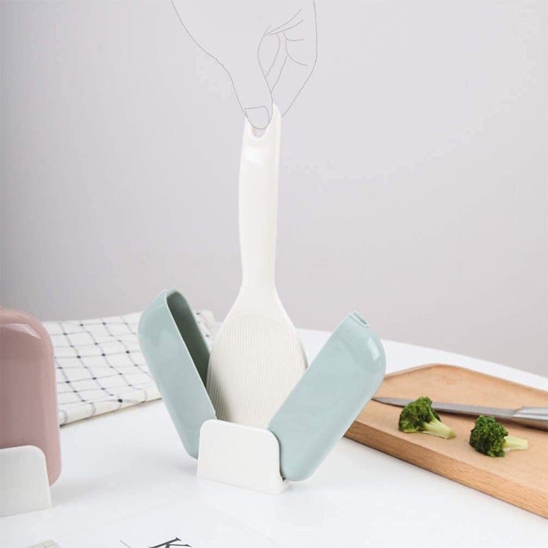 KolorFish 2 Sets Standing Rice Spoon Dust Cover Rice Scoop Storage Rack Holder Automatic Opening Closing Kitchen Utensils (Green) - Image 2