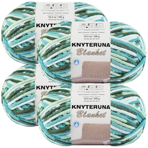 Knyteruna #6 Super Bulky Blanket Yarn for Crocheting - 4 Skeins(Each 10.5oz/300g, 220yds/201m), Chunky Chenille Thick Plush Big Soft Yarn for Crocheting Knitting Blankets, Forest & Teal & Sky & Mint - Image 1