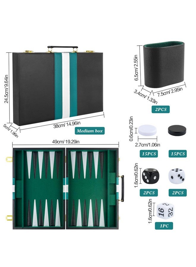 RERIVER Backgammon Set 2 Players Classic Backgammon Sets for Adults Board Game with Black PU Leather Case Portable and Travel Backgammon Set (Green, 15inch) - Image 3