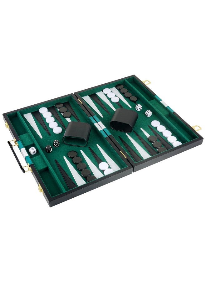 RERIVER Backgammon Set 2 Players Classic Backgammon Sets for Adults Board Game with Black PU Leather Case Portable and Travel Backgammon Set (Green, 15inch) - Image 2
