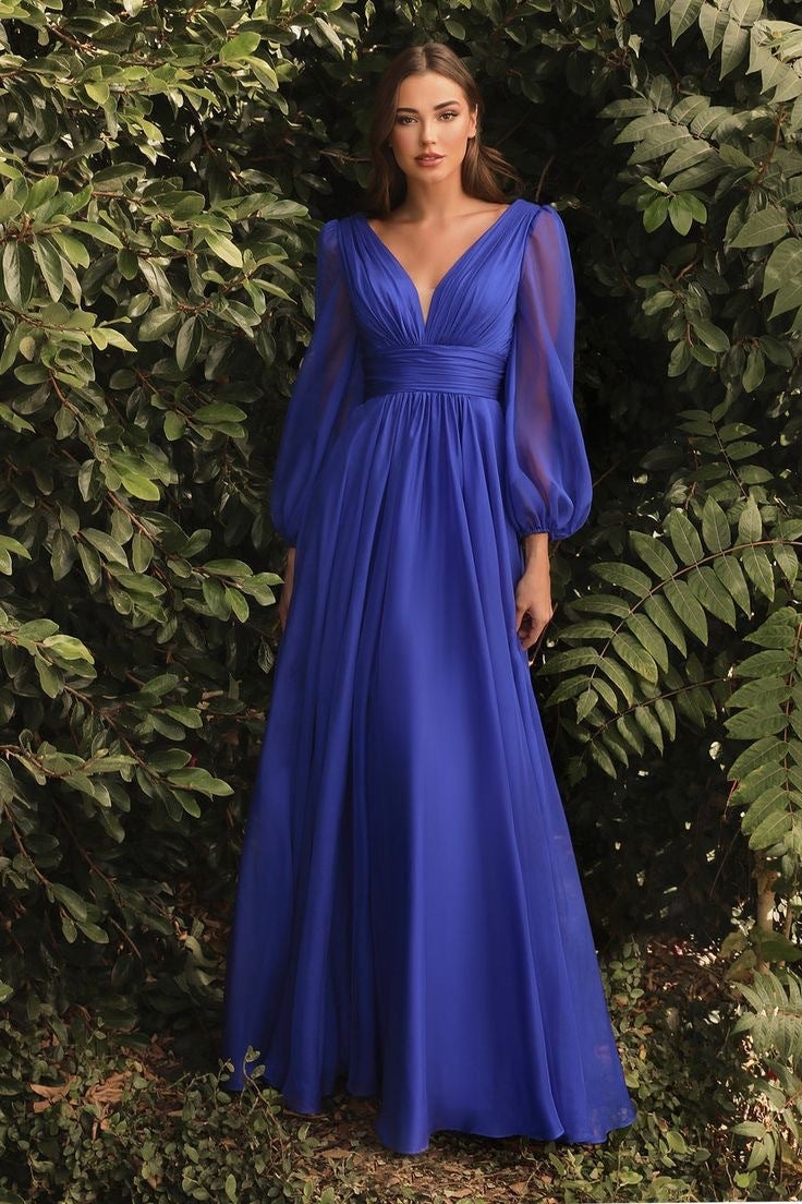 Style Evening Dress New Long Sleeve Chiffon Temperament Deep V Side Button Bridesmaid Dress Supply - Image 1