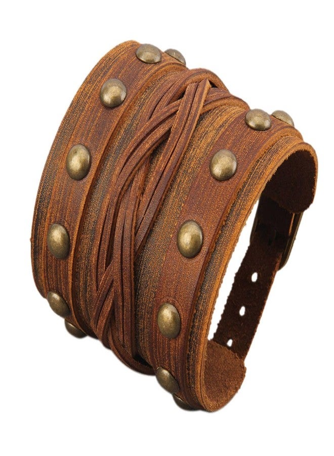 JAOYU Leather Wrap Cuff Bracelet Goth Punk Bracelet Wrist Bands Leather Men Wide Cuff Bangle Braided Jewelry Black Brown Adjustable - Father's Day Birthday Gifts - Image 1