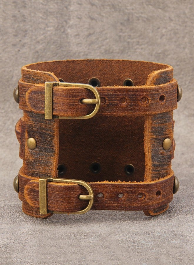 JAOYU Leather Wrap Cuff Bracelet Goth Punk Bracelet Wrist Bands Leather Men Wide Cuff Bangle Braided Jewelry Black Brown Adjustable - Father's Day Birthday Gifts - Image 5