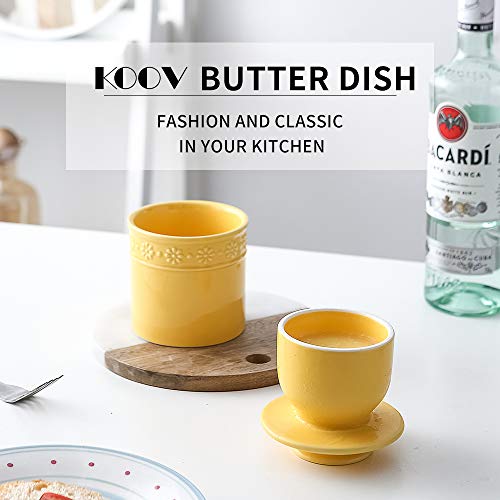 KOOV Ceramic Butter Crock, Butter Keeper for Counter, French Butter Dish Big Capacity (Yellow) - Image 2