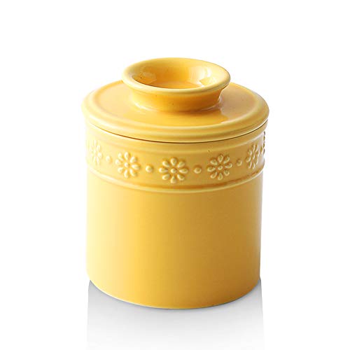 KOOV Ceramic Butter Crock, Butter Keeper for Counter, French Butter Dish Big Capacity (Yellow) - Image 1