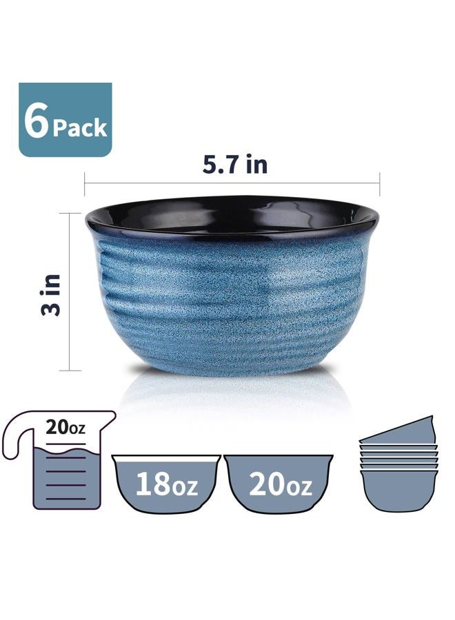 Hasense Cereal Bowl Set of 6, 20 Ounces Ceramic Soup Bowls Set for Kitchen, Suit for Cereal Soup Rice Pasta Salad Oatmeal, Microwave and Dishwasher Safe(Blue) - Image 5