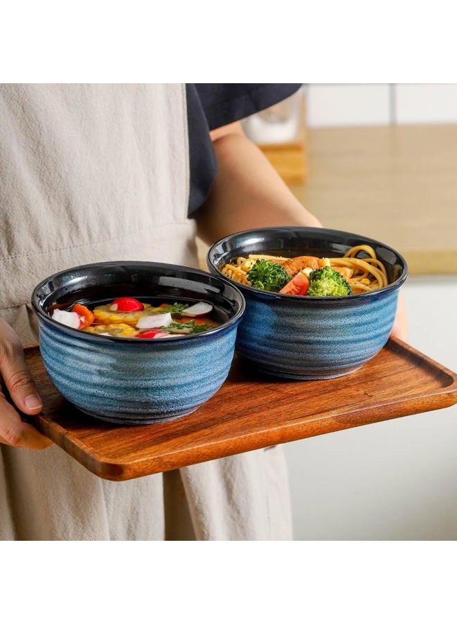 Hasense Cereal Bowl Set of 6, 20 Ounces Ceramic Soup Bowls Set for Kitchen, Suit for Cereal Soup Rice Pasta Salad Oatmeal, Microwave and Dishwasher Safe(Blue) - Image 3