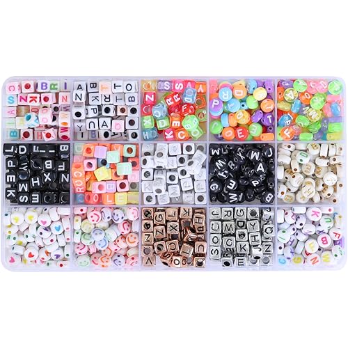 Ambitieux DIY Jewellery Making Kit for Kids & Girls – 15-Compartment 900+pcs Alphabet Beads Box with Smiley & Heart Beads, 8 Charms, Elastic Thread, Scissors, Jute Bag, Jump Rings, Lobster Clasps & Earring Hooks | Bracelet & Necklace Making Set Birthday 1 2 3 4 5 6 7 8 9 age years (Alhpabet kit) - Image 5