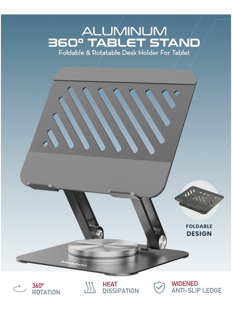 Moxedo Aluminium 360° Rotatable Tablet Stand Dual Rod Adjustable Foldable Tablet Riser/Holder for Desk Compatible with 4.7” to 16.5” iPads and Tablets - Image 2