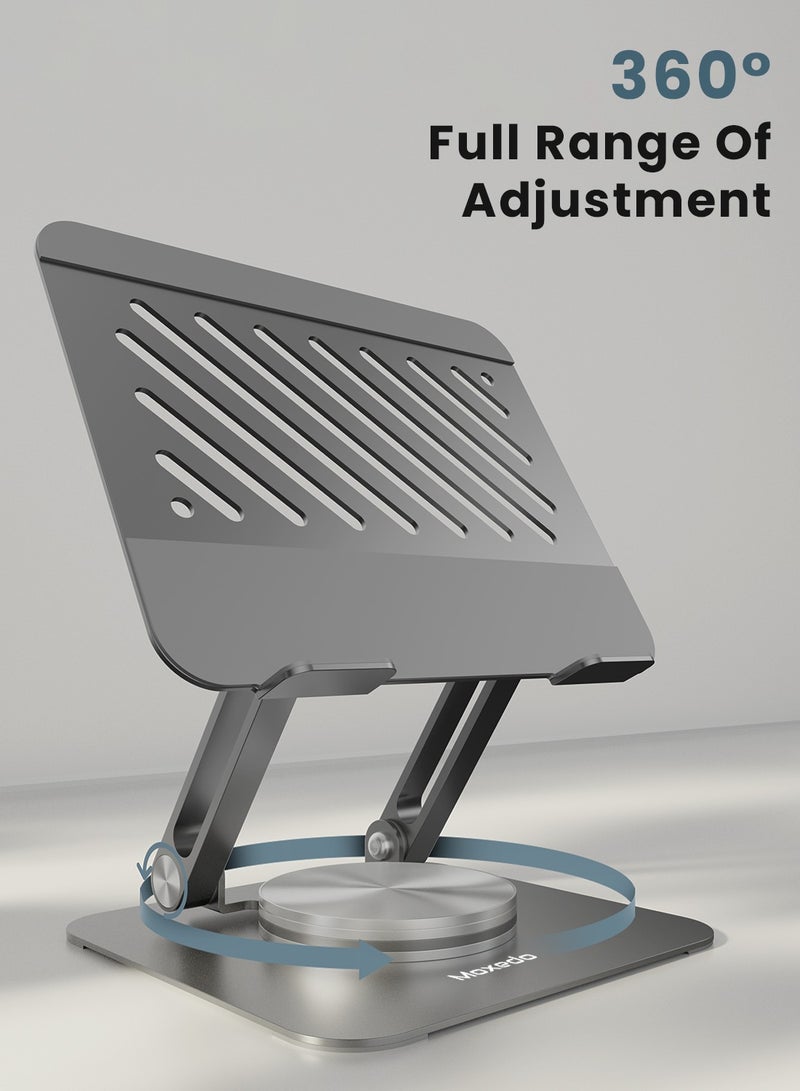 Moxedo Aluminium 360° Rotatable Tablet Stand Dual Rod Adjustable Foldable Tablet Riser/Holder for Desk Compatible with 4.7” to 16.5” iPads and Tablets - Image 3