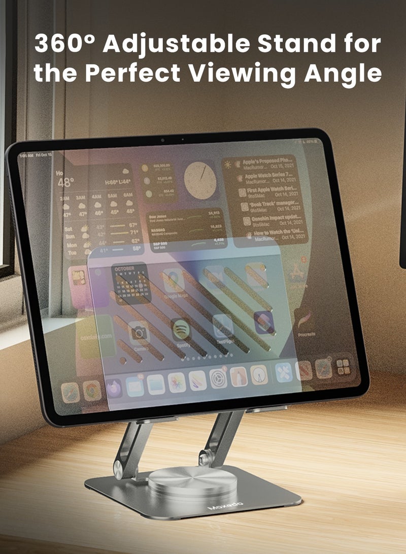 Moxedo Aluminium 360° Rotatable Tablet Stand Dual Rod Adjustable Foldable Tablet Riser/Holder for Desk Compatible with 4.7” to 16.5” iPads and Tablets - Image 4