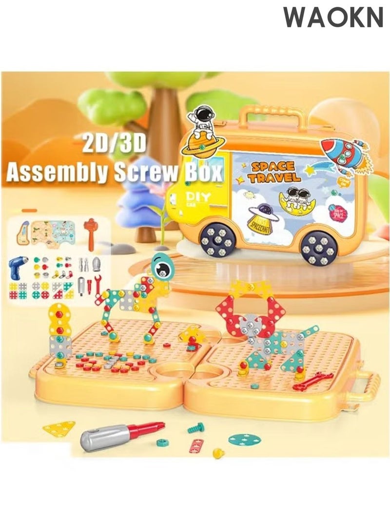 WAOKN Kids Screwdriver Toy Set - Drill Design Puzzle Constructions Toys，Children's Wisdom Simulation Repair Tool Box Toys,Boys and Girls Drill Set Stem Learning Toys Construction Engineering Building Block Games with Toy Drill & Screw Driver Tool Set for Girls Boys - Image 3