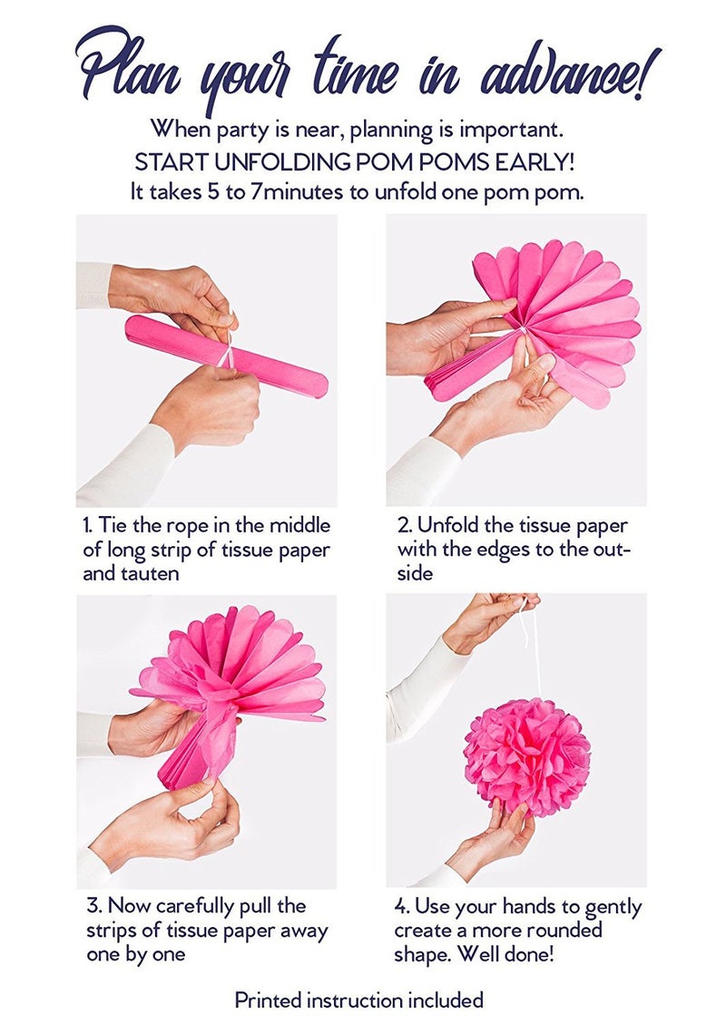 Theme My Party 11 Birthday Party Decorations:- 10 Tissue Paper Pom Pom Flowers Balls + 1 Happy Bday Banner Sign (Pink) - Image 2