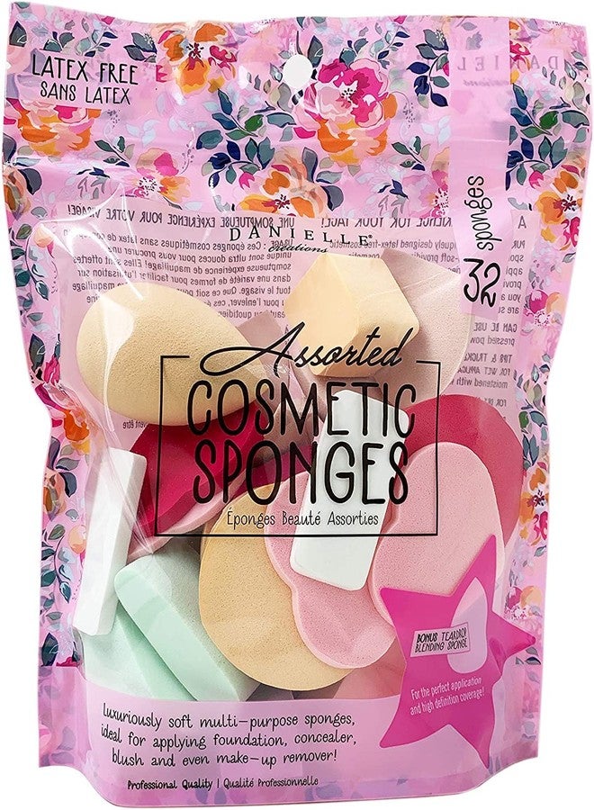 32 Pieces Latex Free Assorted Cosmetic Foundation/Concealer Blending Sponges (Floral Bag)