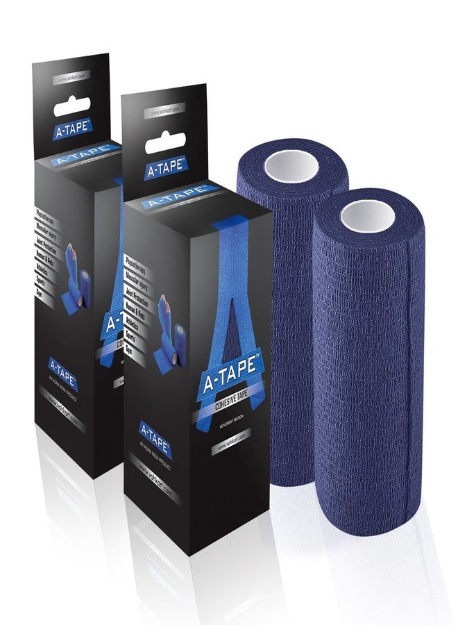 A-Tape Breathable Self Adhesive Cohesive Bandage Wrap - Athletic Non-Woven for Sports, Medical Use, Injuries, Knee & Wrist Support - Suitable for Humans & Pets (Navy Blue, 10 cm Pack Of 2) - Image 1