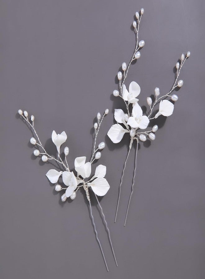 SELFCLOUD Handmade White 3D Pinch Flower Bridal Hair Pins Freshwater Pearls Wedding Bridal Hair Accessories for Bridesmaids Women and Girls - Image 4